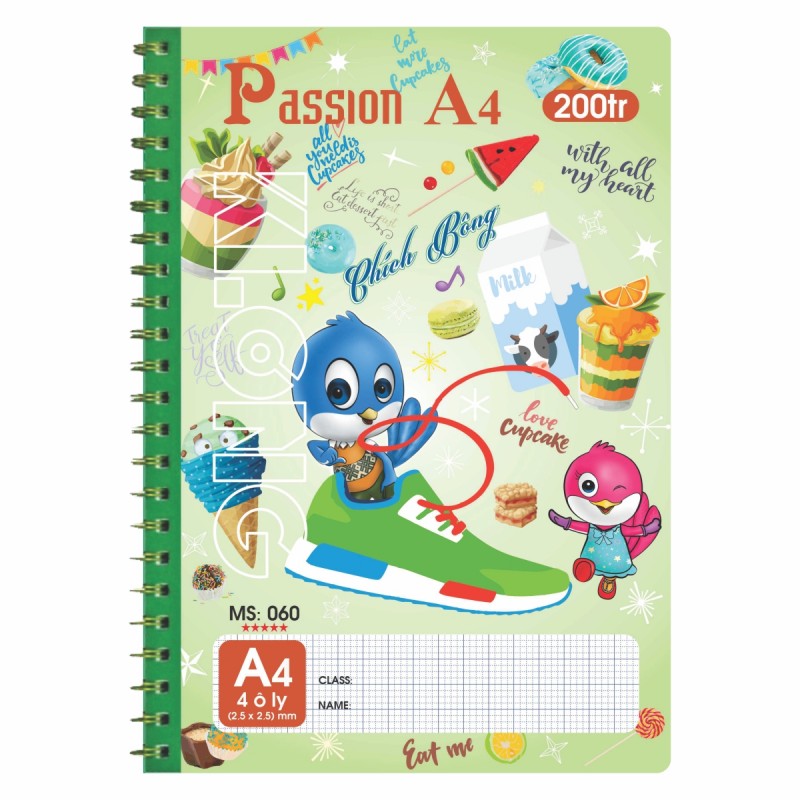 Sổ lò xo KLONG 4 ô ly 200tr; MS: 060