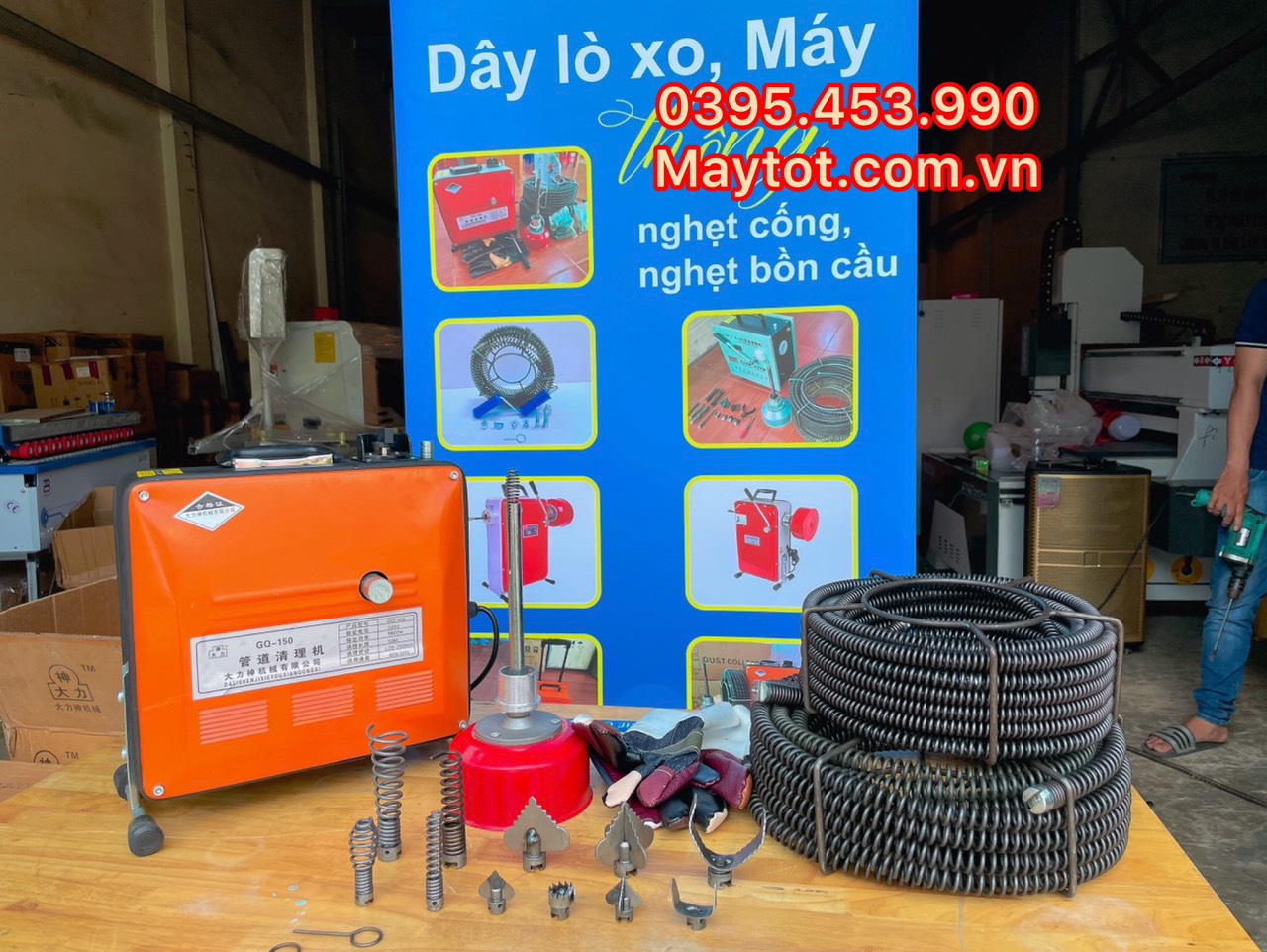 Máy thông cống lò xo GQ150 công suất 1800W dùng dây phi 8,16,22