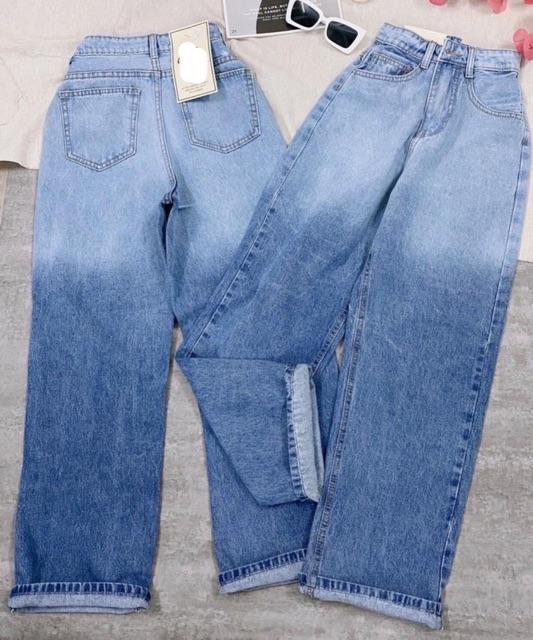 Quần baggy jean, quần bò baggy ống rộng lưng cao phối màu, phai màu