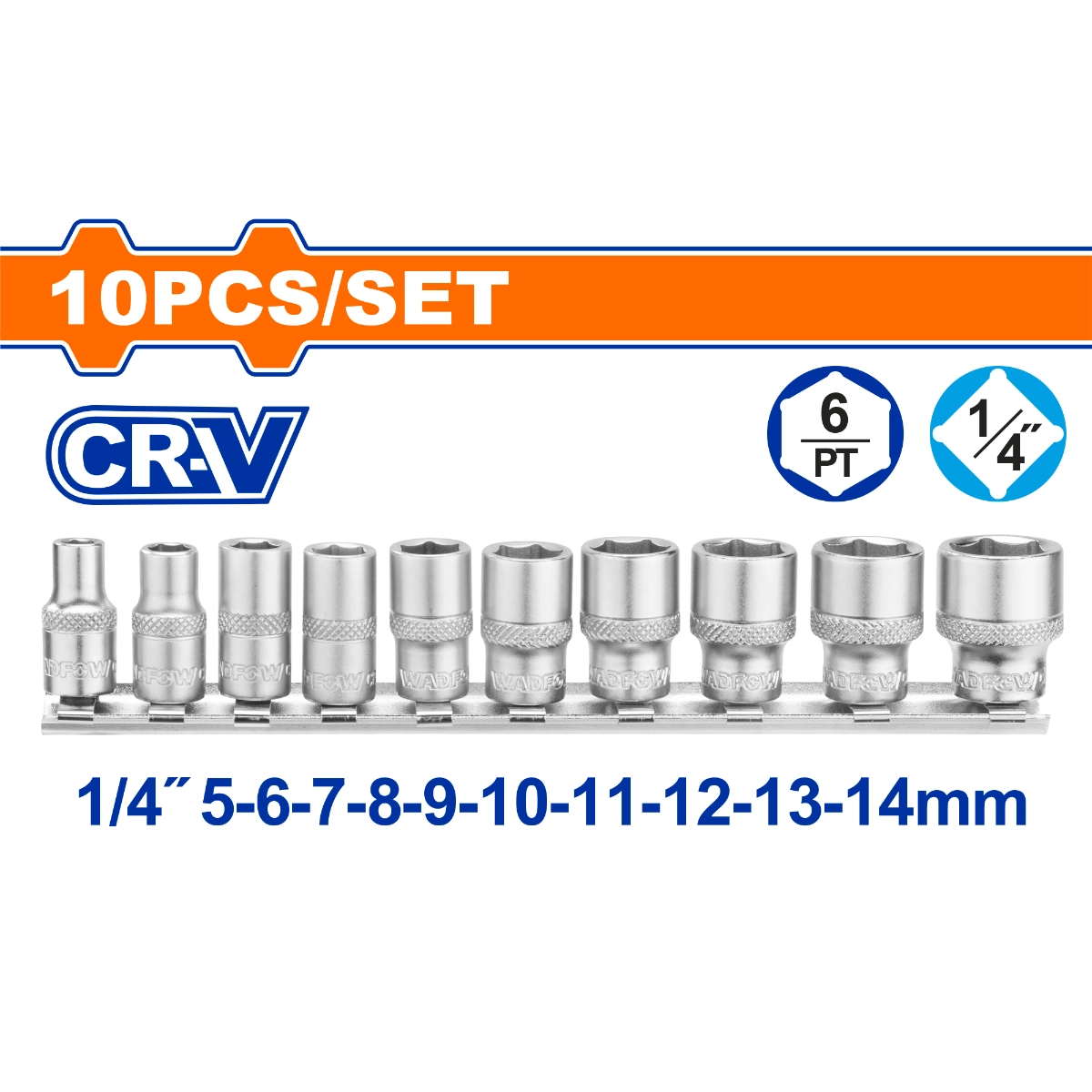 BỘ 10 ĐẦU TUÝP 1/4&quot; WST4410 WADFOW - HÀNG CHÍNH HÃNG