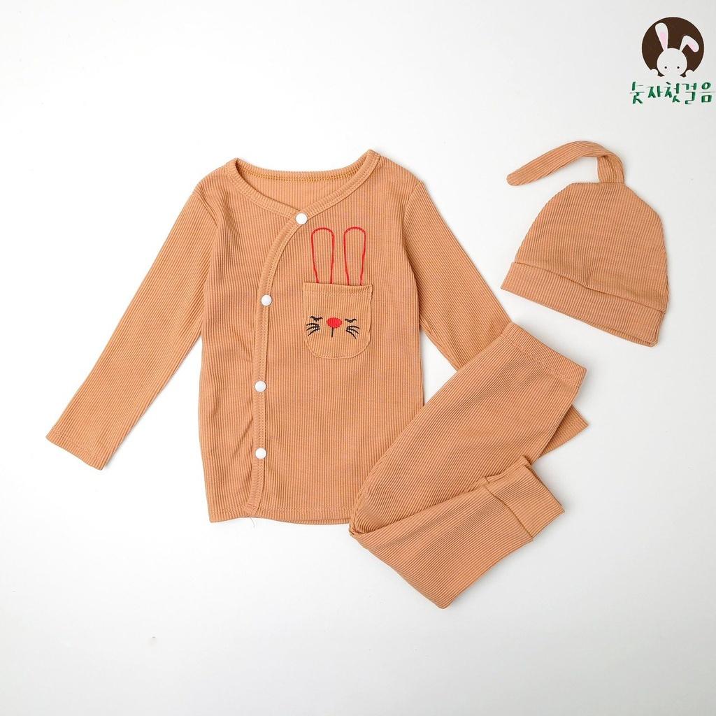Bộ dài tay Minky Mom thun gân nút cài lệch cho bé trai, bé gái size 3-15kg