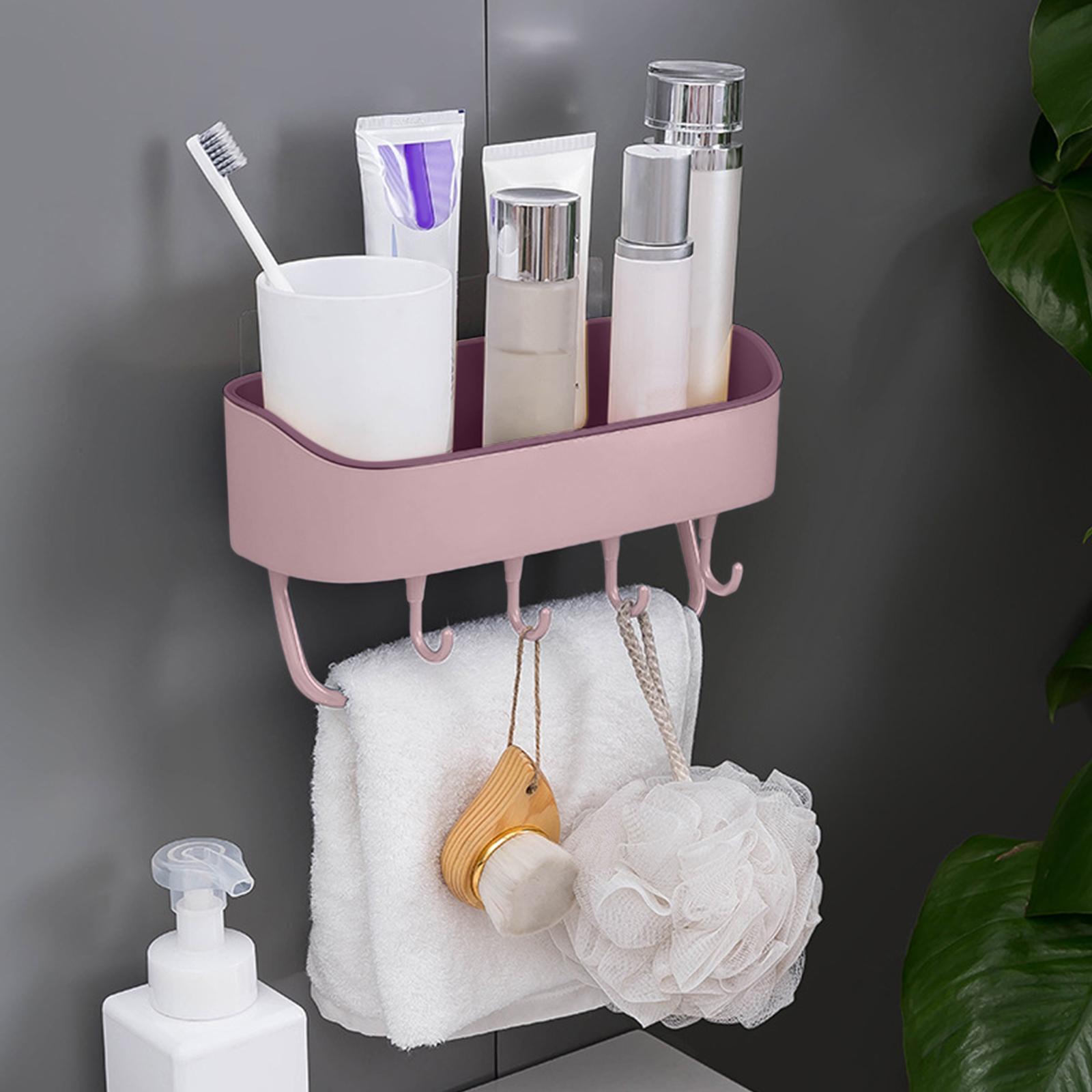 Wall Mounted Shower Caddy Shelf No Drilling Shower Basket Shelves for Home Pink