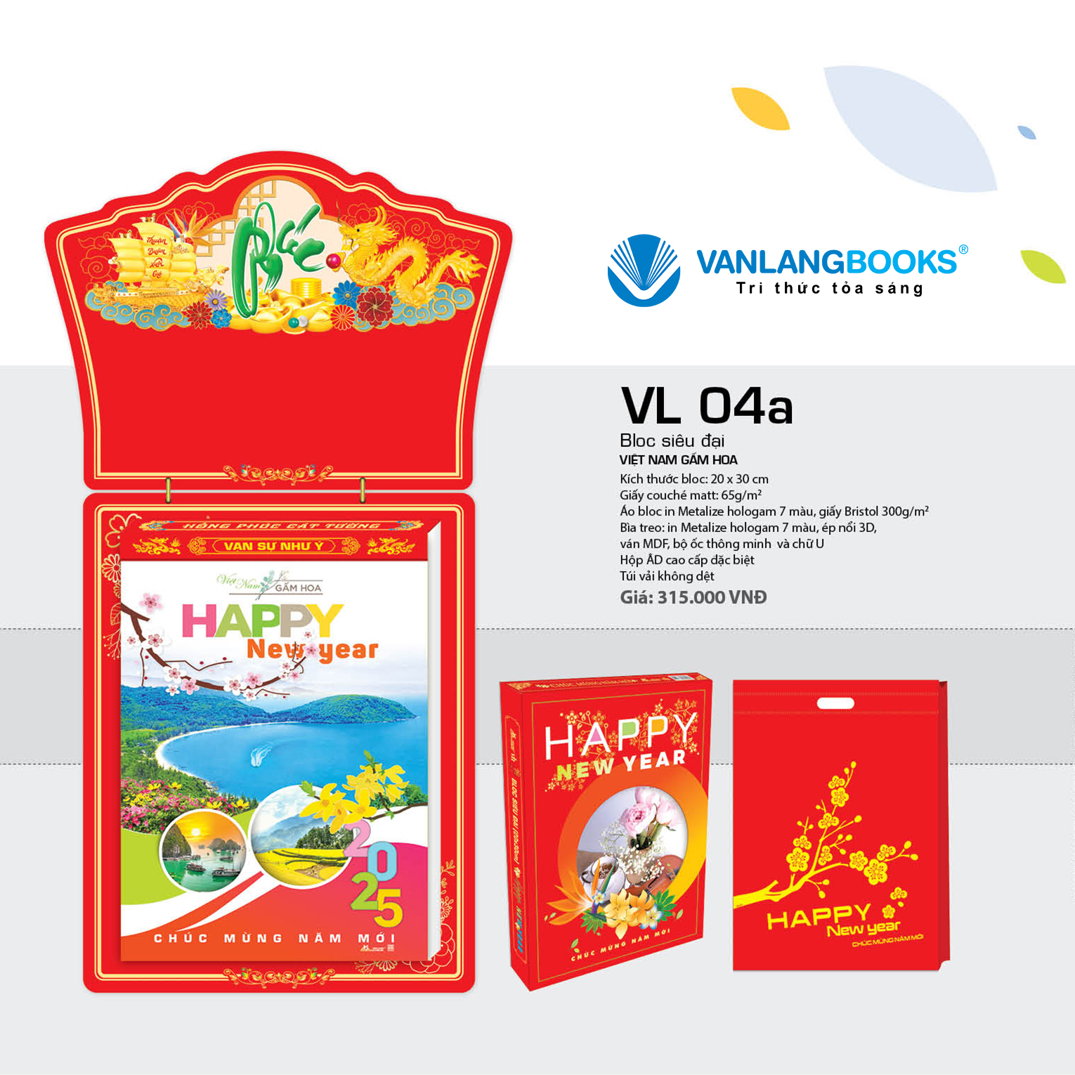 Lịch 2025 Bloc Siêu Đại - Việt Nam Gấm Hoa - VL04A - Lịch Văn Lang