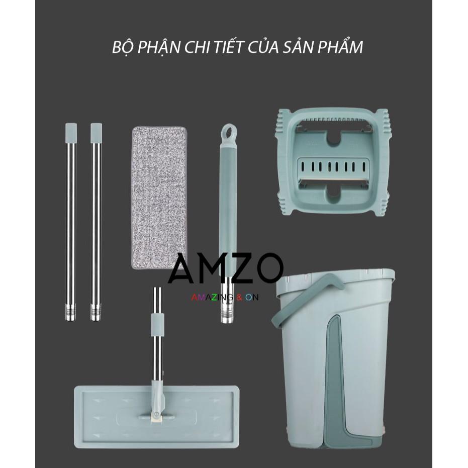 Bộ lau nhà (tặng 2 bông lau) 360 độ cao cấp tự vắt phẳng chữ nhật thế hệ mới  - 02 ( thùng nhỏ )