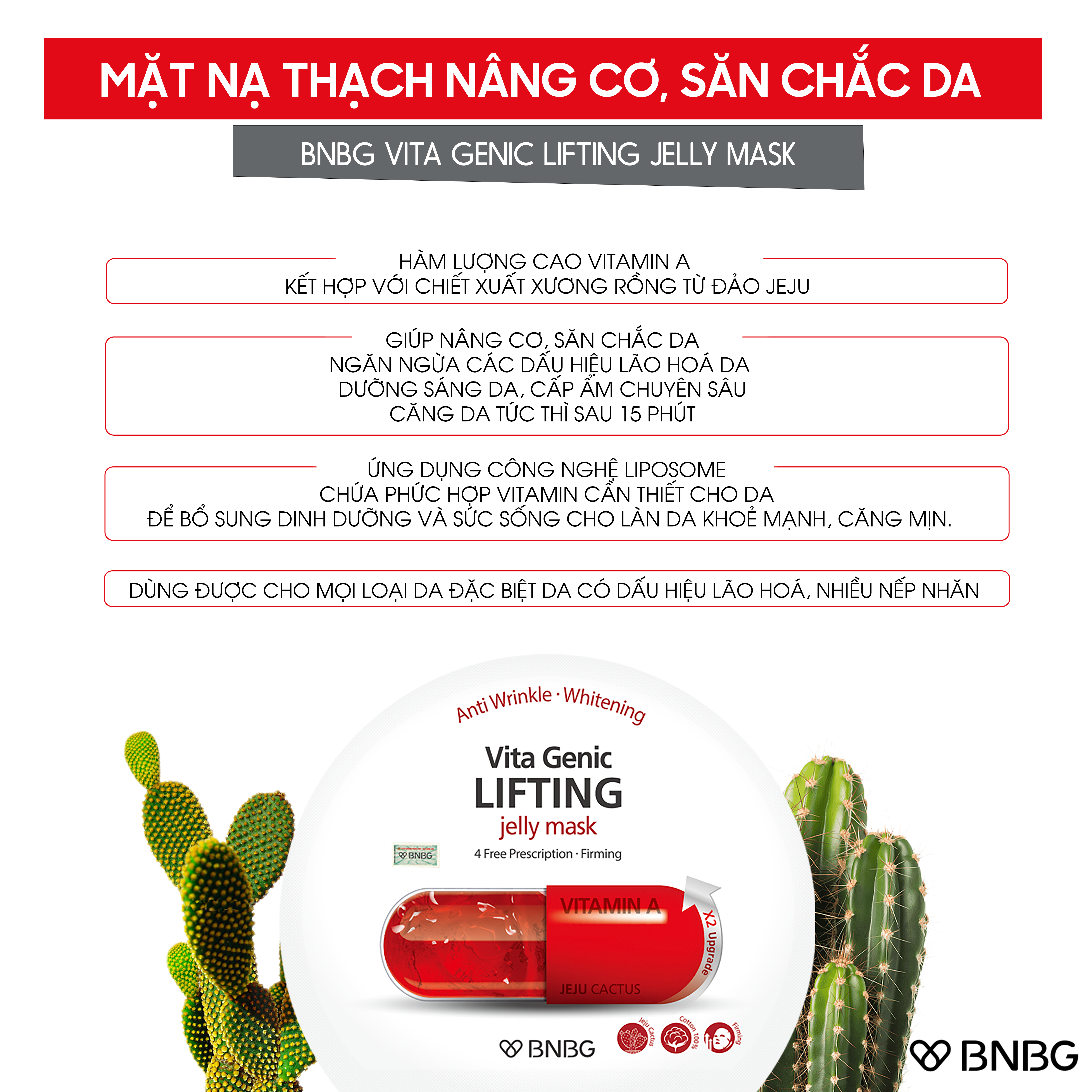 Combo 10 mặt nạ giấy nâng cơ, hỗ trợ giảm nếp nhăn BNBG Vita Genic Lifting Jelly Mask 30mlx10