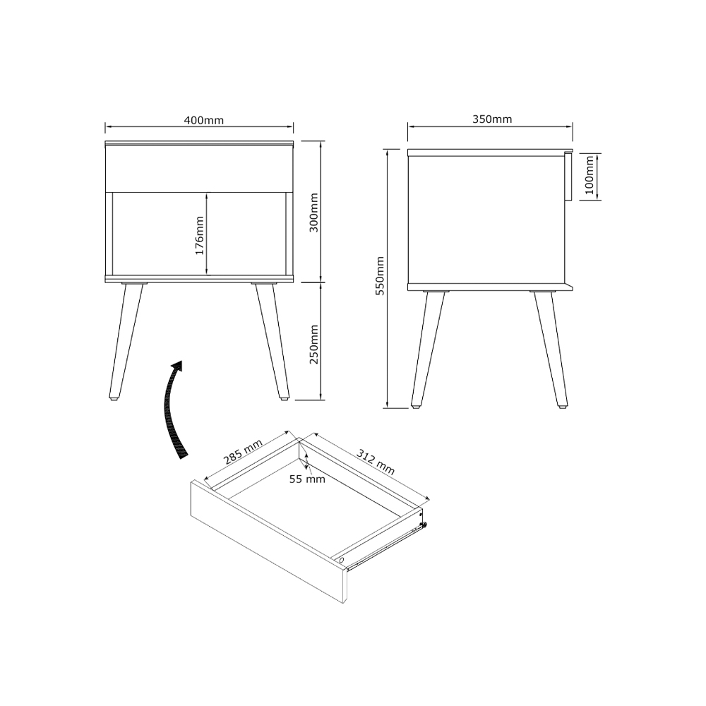 Tủ đầu giường | JYSK Korsvang | gỗ công nghiệp | trắng | R40xS35xC55cm