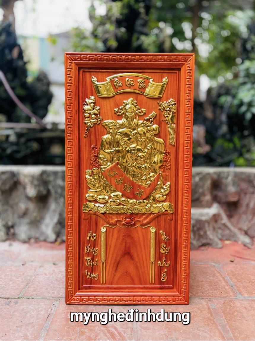 TRANH Đốc lịch treo tường khắc phúc lộc thọ gỗ hương đỏ dát vàng cao cấp kt 41×81×3cm
