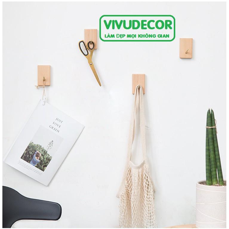 Móc Gỗ Vivudecor Hình Chữ Nhật Treo Tường Đa Năng Vừa Dán Vừa Khoan Bắt Vít, Móc Đồng Nguyên Chất Sang Trọng .