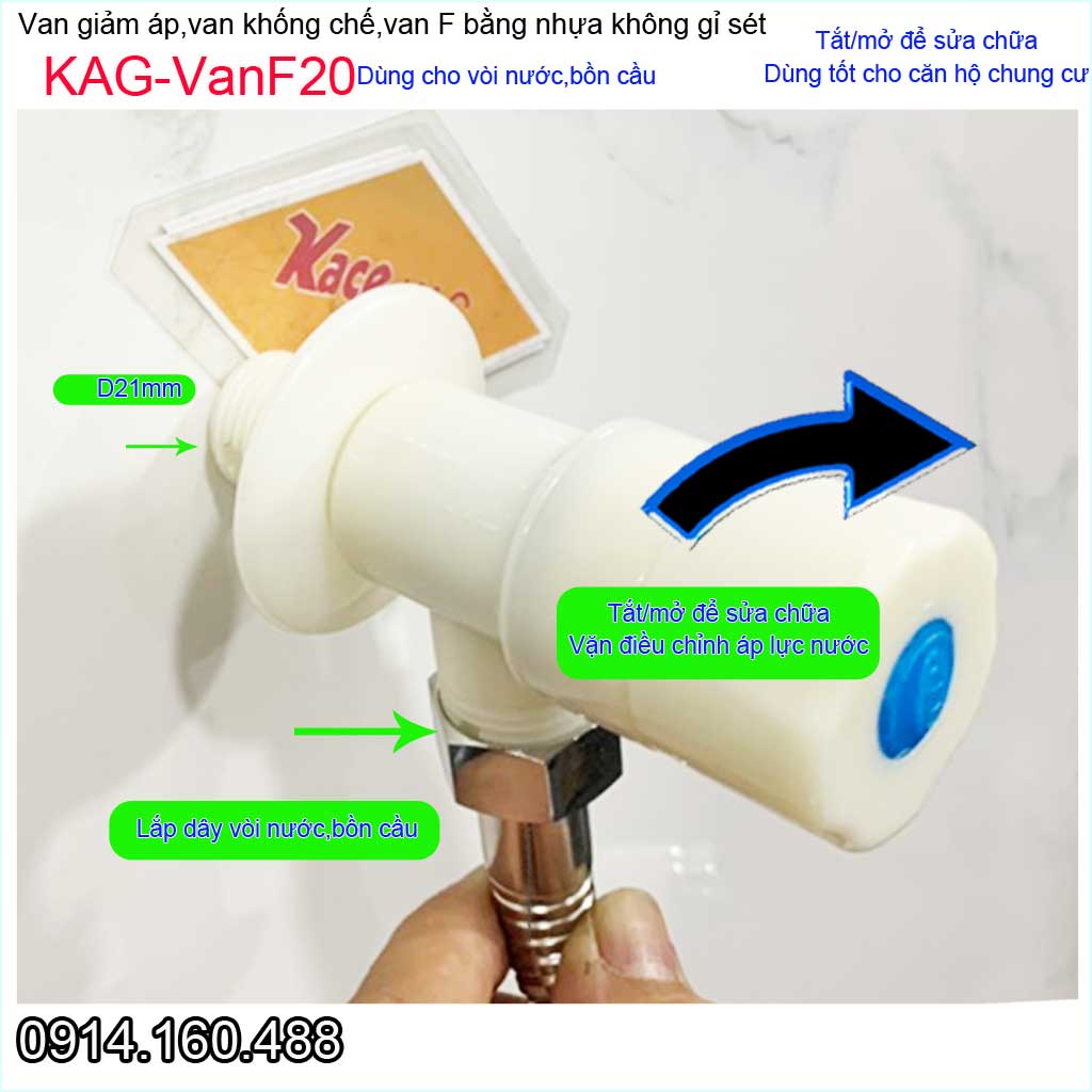 Van giảm áp lực nước KAG-VanF20, van khống chế nhựa điều chỉnh 100% dùng cho nước phèn nước mặn