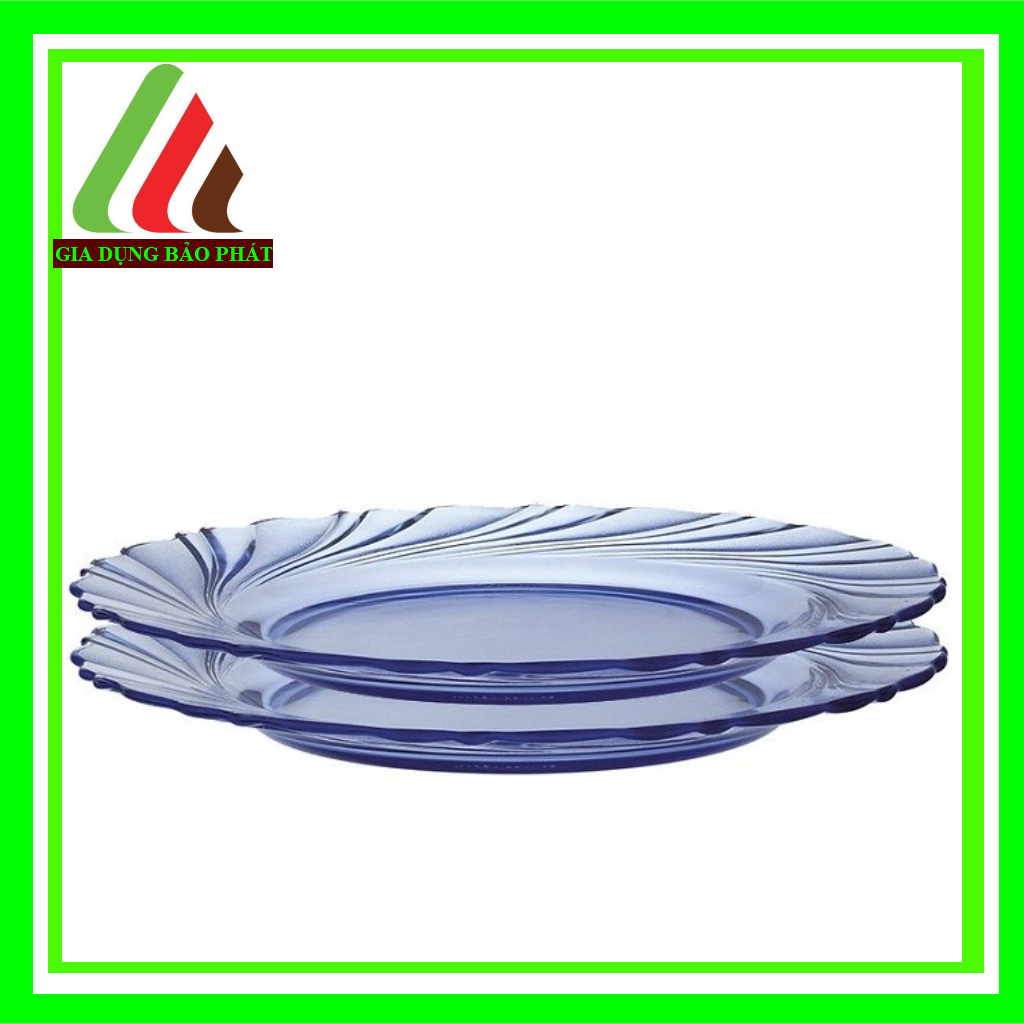 Bộ 2 dĩa thủy tinh chịu lực Duralex Beau Rigave cao cấp Pháp màu xanh marine size 19.5cm 23.5cm