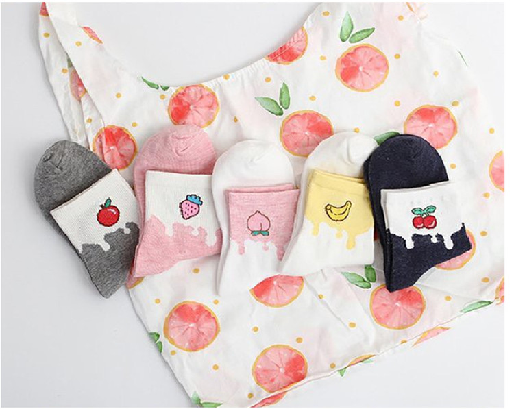 Set 5 Đôi Tất Dáng Dài In Hình Các Món Ăn Ngộ Nghĩnh Tone Màu Dịu Mát TN36