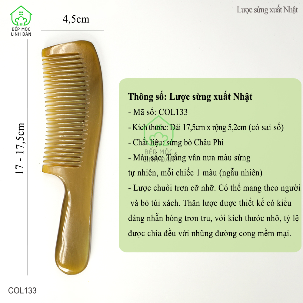 Lược Sừng Thân Dài Nhỏ Gọn (Size: L-18cm) Có Thể Bỏ Túi Xách [COL133]