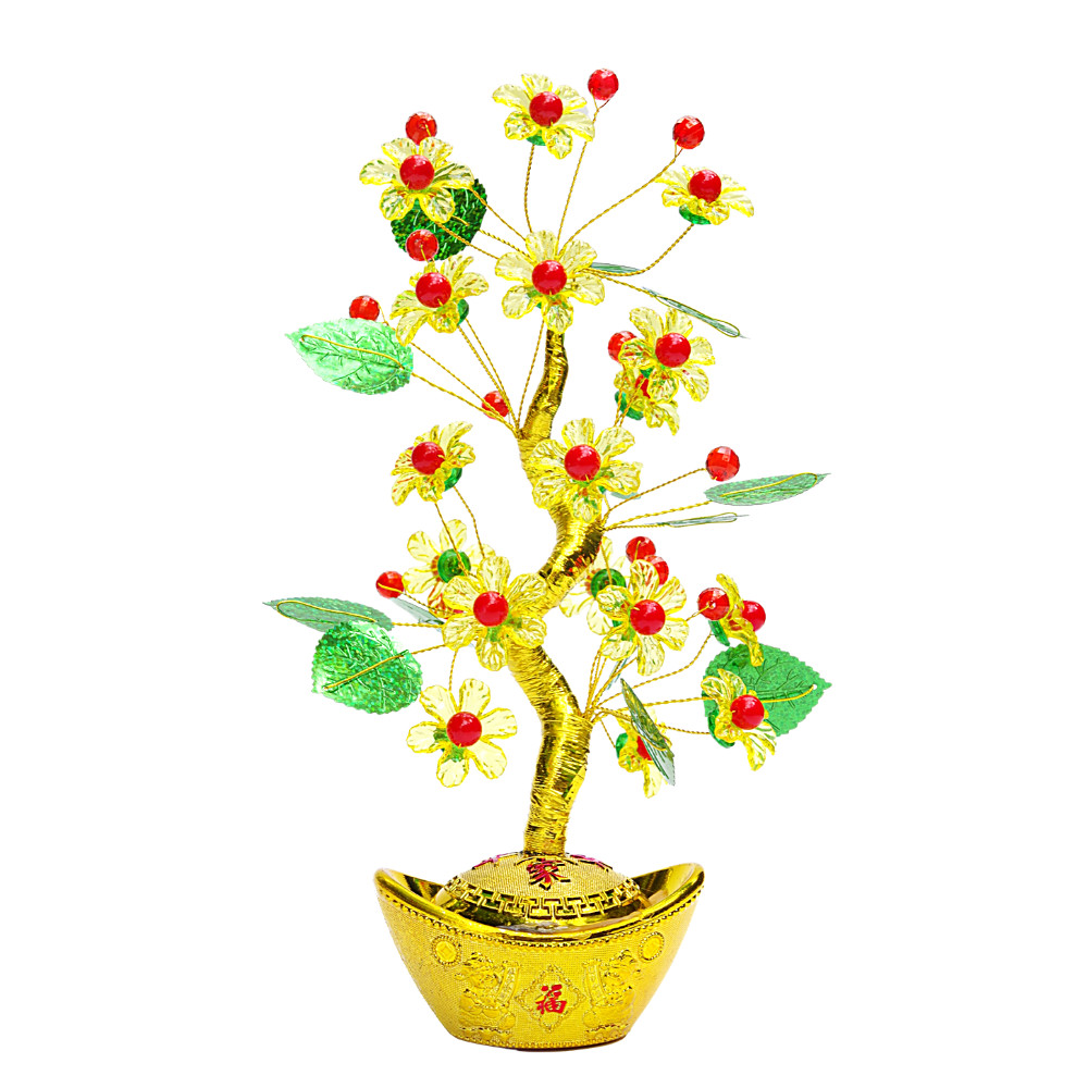 Cây Kim Tiền Tài Lộc Lá Xanh Hoa Mai Vàng May Mắn 14x29cm