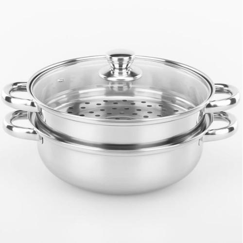 Bộ nồi hấp 2 tầng vung kính dùng được cho bếp từ