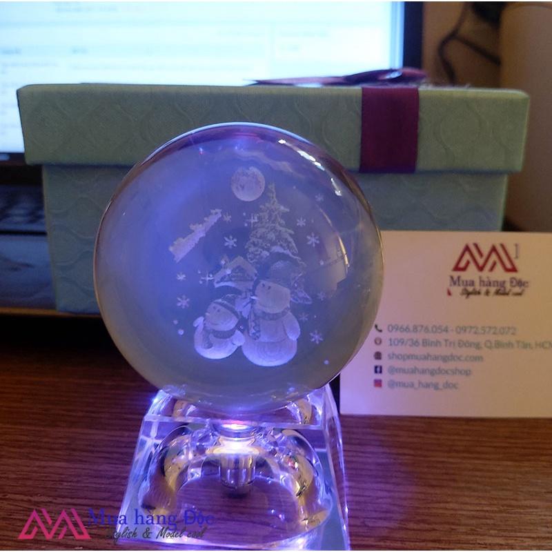 Bộ quà tặng giáng sinh 2021 Quả cầu pha lê đèn led 3d người tuyết giáng sinh