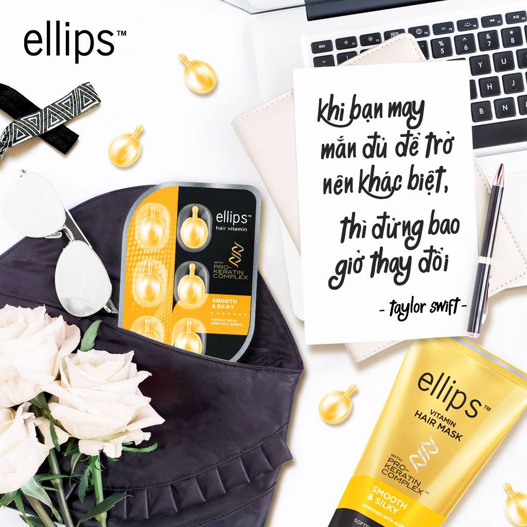 [Combo 5 Vỉ] Viên Serum Dưỡng Tóc Ellips Hair Vitamin Pro Keratin Complex Giúp Phục Hồi Tóc, Nuôi Dưỡng Tóc Óng Mượt (Vỉ 6 Viên) - Keratin Smooth &amp; Silky (màu vàng)