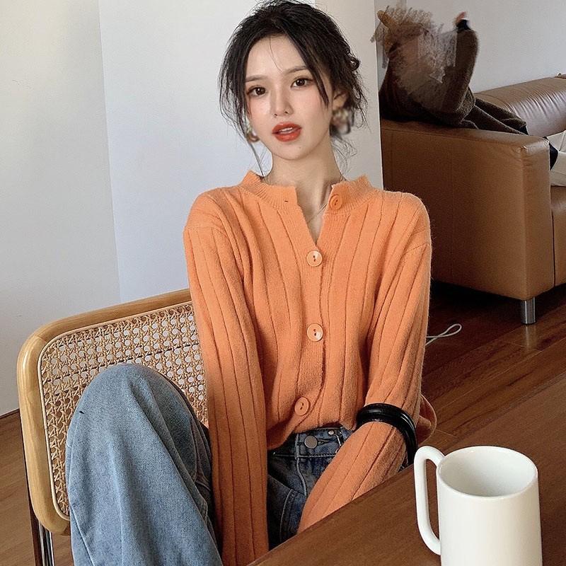 Áo Khoác Cardigan Nữ Dáng Rộng Màu Trơn Phong Cách Retro