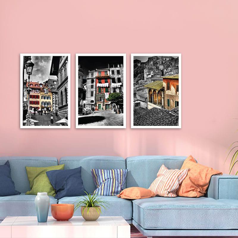 Bộ 3 tranh Thành phố Cổ | Tranh treo tường phòng khách W1745