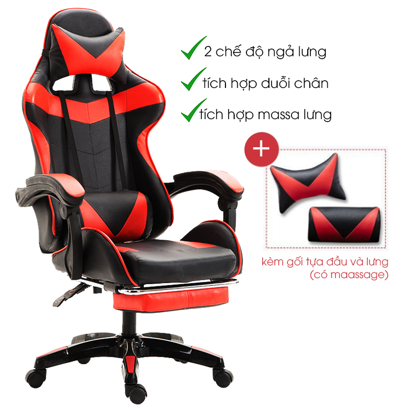 Ghế gaming tặng kèm bộ gối tựa và massage lưng, Ghế game bọc da cao cấp ( Mầu ngẫu nhiên ) - Hàng chính hãng