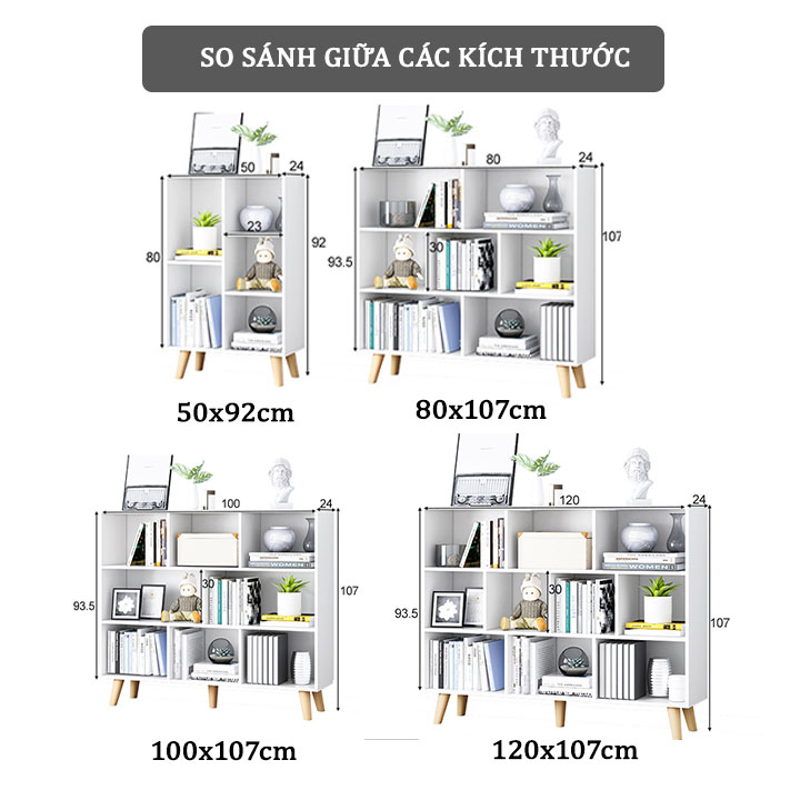 Tủ Kệ Sách Gỗ Đa Tầng 4 Chân Cao Cấp FIVO Mẫu FB60 Nội Thất Lắp Ráp Đơn Giản, Nhiều Ngăn Rộng Rãi (Có Kèm Tấm Lưng)