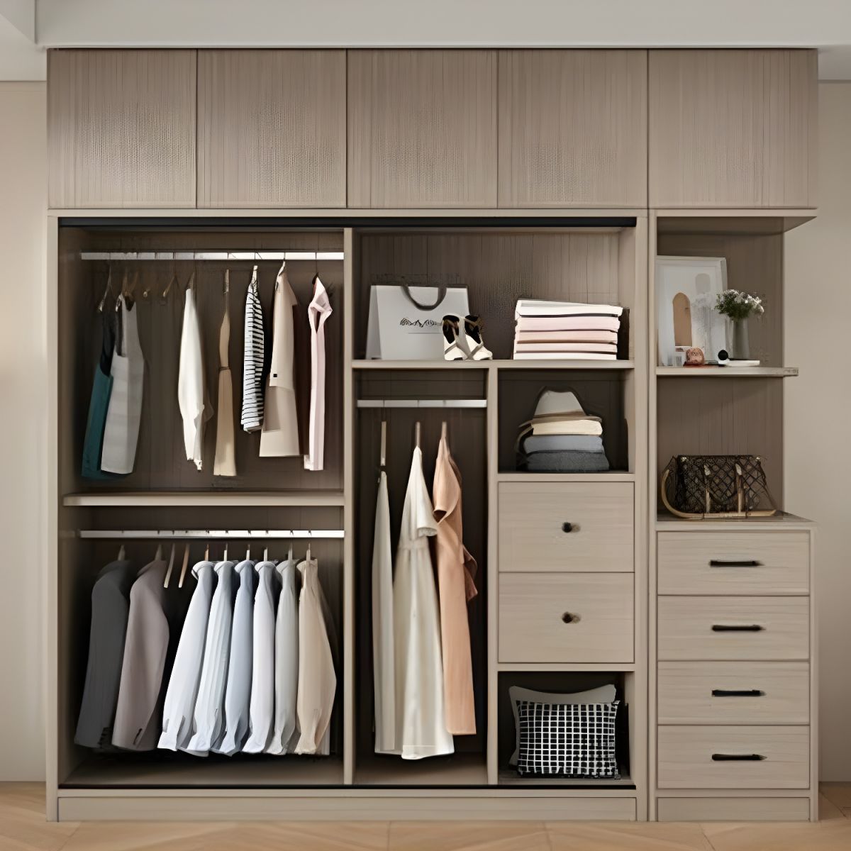 Tủ áo gỗ phong ngủ cao cấp , tủ đựng quần áo gỗ Tủ Áo Gỗ Công Nghiệp MDF Cánh Lùa Cao Cấp
