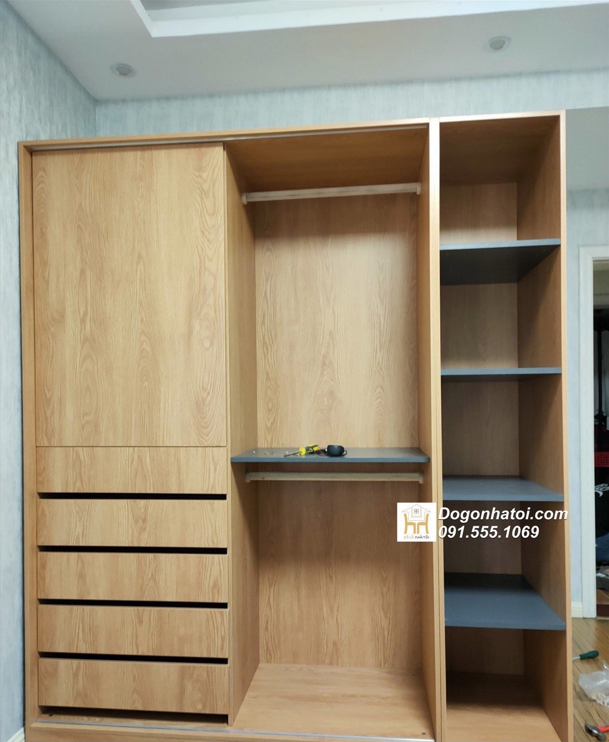 Tủ quần áo cửa lùa gỗ mdf đẹp 2m x 1m8 - TA201