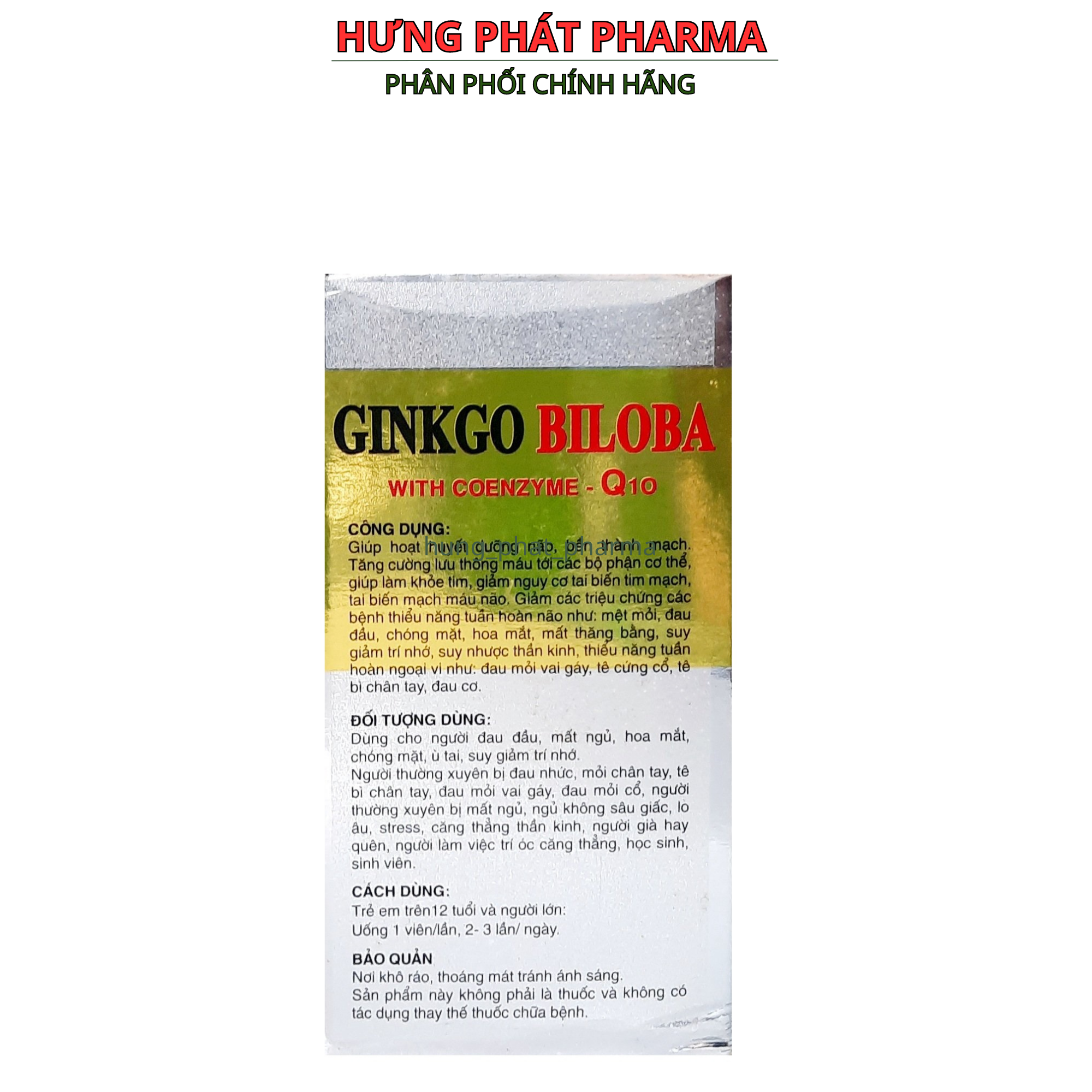 Ginkgo Biloba with Coenzyme- Q10 giúp hoạt huyết dưỡng lão, lưu thông máu, giảm mệt mỏi – hộp 100 viên