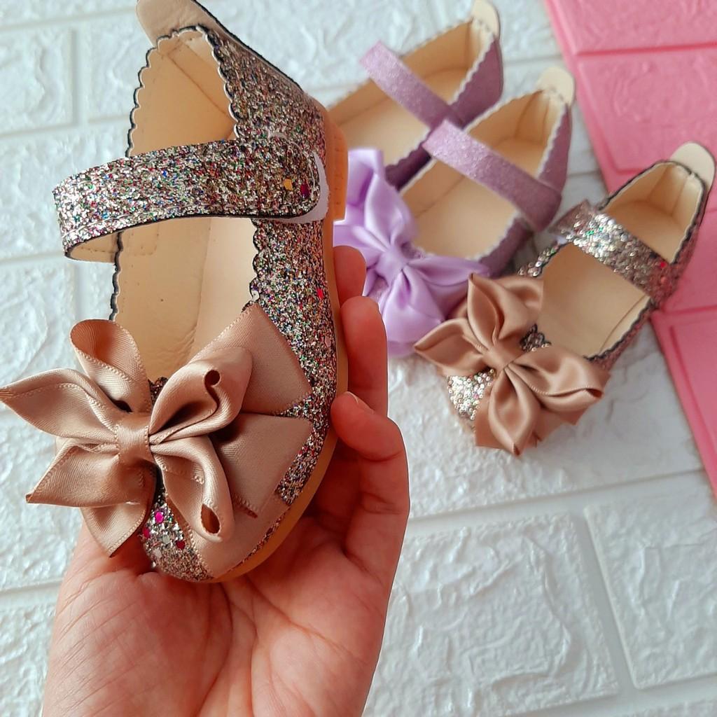 Giày Bupbê bé gái đế bằng đính nơ siêu nổi trội
