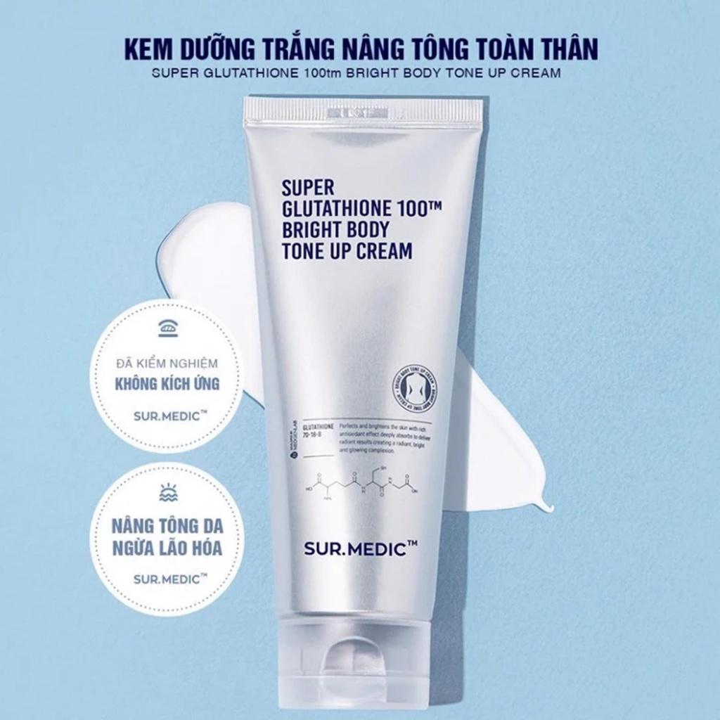 Kem Body Trắng Da Sur Medic Super Glutathione 100TM Bright Body Tone Up Cream Dưỡng Ẩm Nâng Tone 150ml