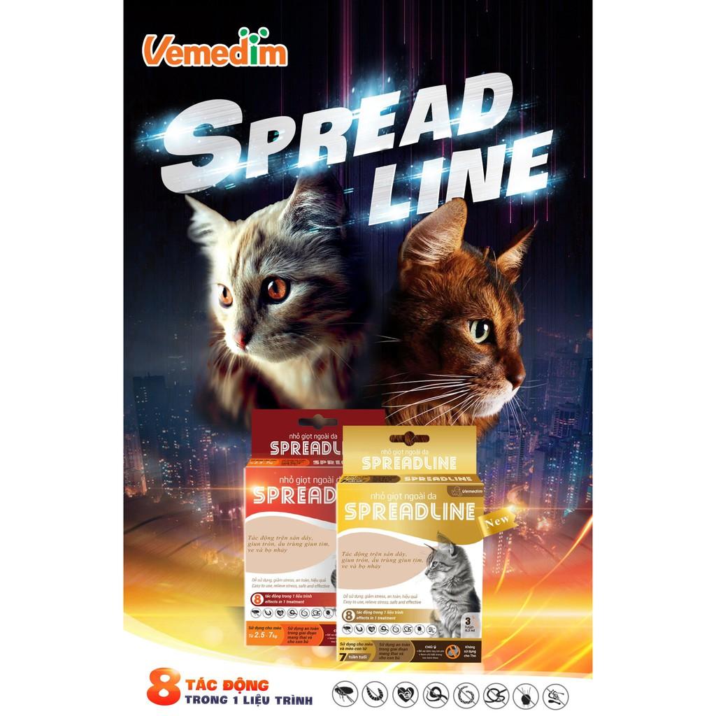 Tube nhỏ Spreadline - Tube nhỏ giọt ngoài da phòng sán dây, giun tròn, ấu trùng giun tim, ve và bọ nhảy cho Mèo, 3tube/ hộp