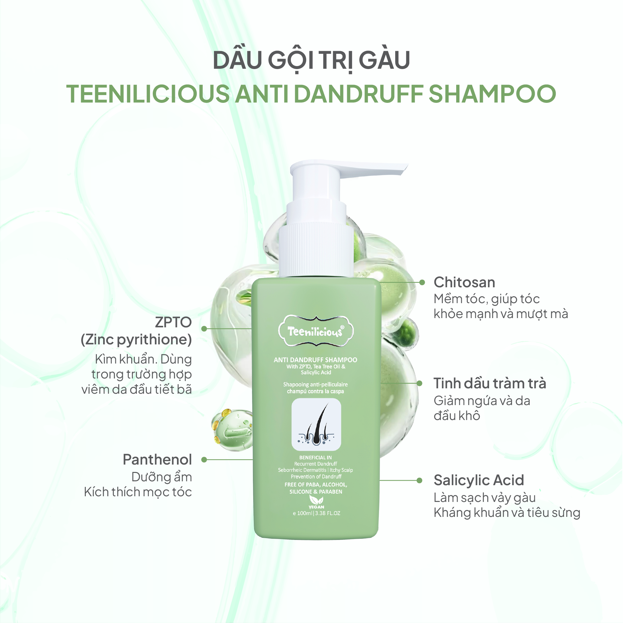 Dầu Gội Teenilicious Anti Dandruff Shampoo Hỗ Trợ Giảm Gàu, Giảm Ngứa Da Đầu &amp; Giảm Rụng Tóc 100ml