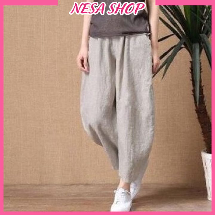 Quần ống rộng, chất liệu Linen, quần kiểu nữ form rộng rãi, thoải mái NeSa Shop QKH.39