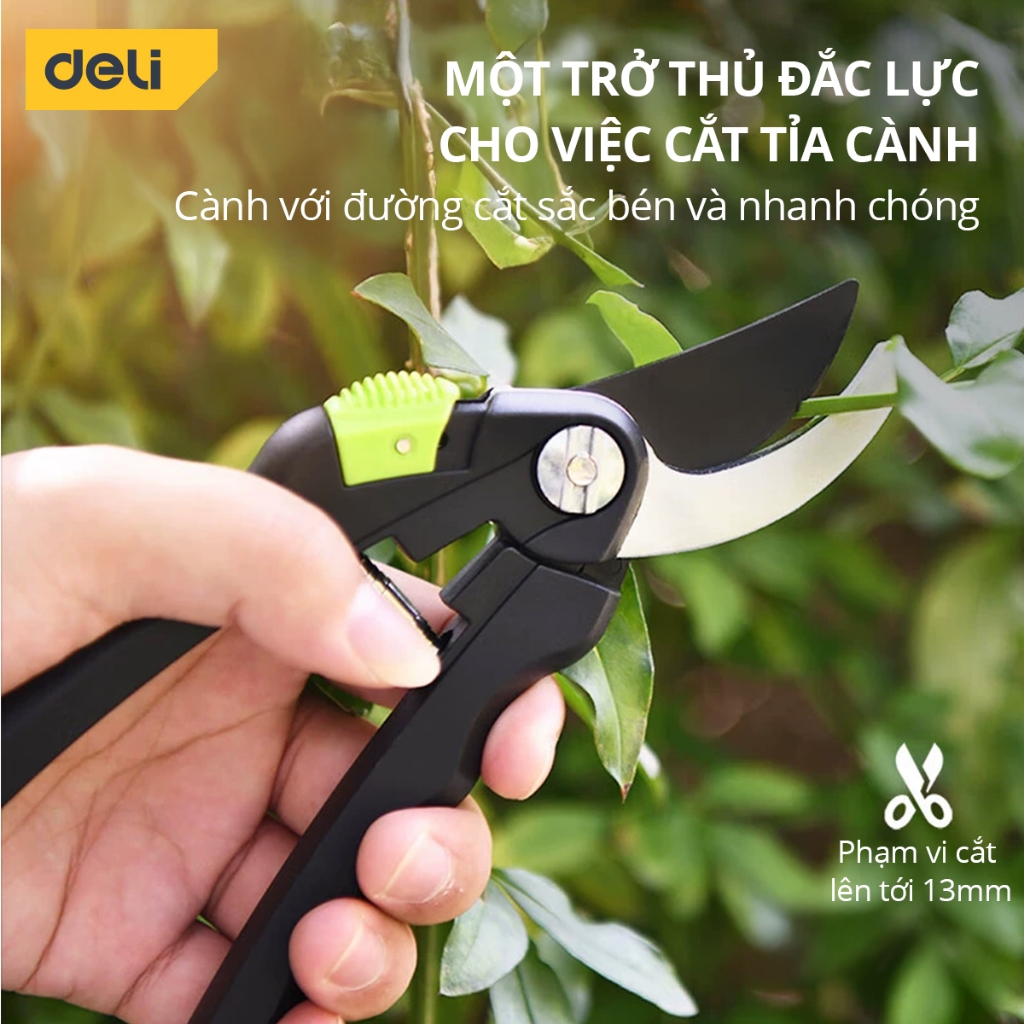 Kéo Cắt Tỉa Cành Cây Deli Chính Hãng 8inch - Lưỡi Thép Sắc Bén, Siêu Bền, Tay Cầm Đệm Cao Su An Toàn, Chắc Chắn DL580201