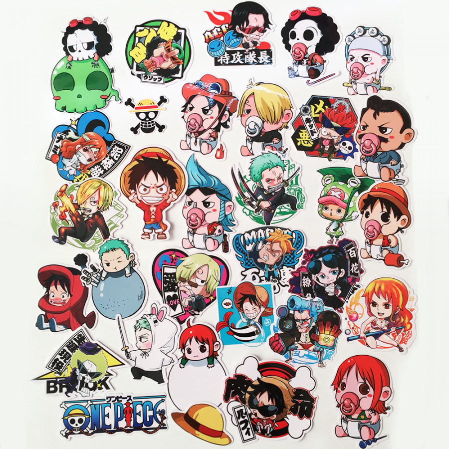 Bộ 30 Sticker One Piece Chibi Hoạt Hình - Chống Thấm Nước