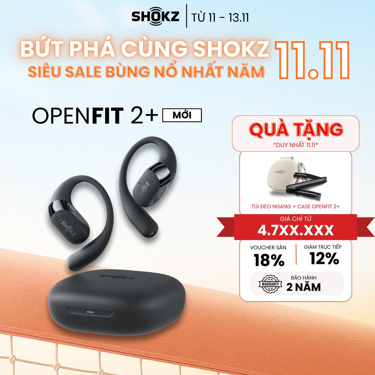 [MỚI] - Tai Nghe Không Nhét Tai True Wireless OpenFit 2+ T921 - Bảo Hành 24 Tháng - Hàng Chính Hãng