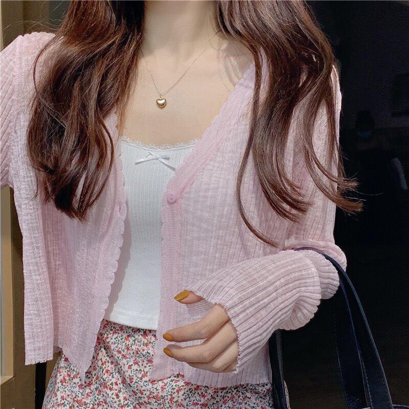 Áo Khoác Len Mỏng Cardigan Màu Pastel Muối Tiêu