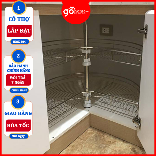 Mâm Xoay Góc 3/4 Tủ Bếp Lưu Trữ Đồ Khoang Góc Chất liệu INOX