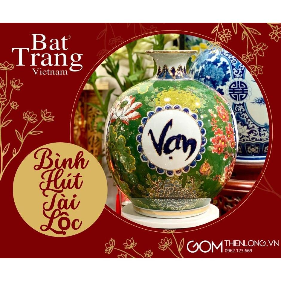 Bình Hút Lộc Vạn Sự Như Ý Vẽ Vàng Băng Xanh | Gốm Bát Tràng