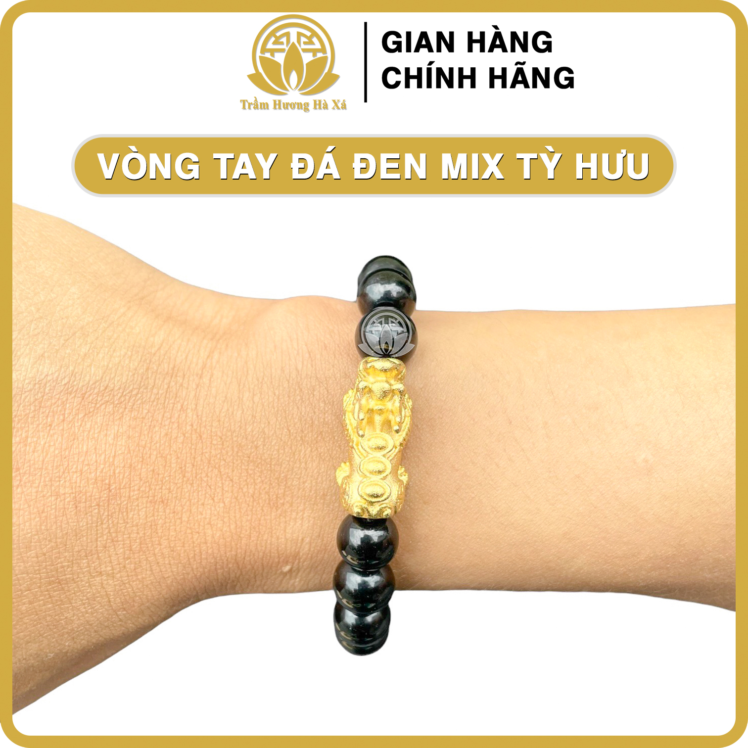 Vòng Tay Đá Phong Thủy Mix Tỳ Hưu Hà Xá Vòng Tay Cặp Đôi Nam Nữ Mệnh Kim Mộc Thủy Hỏa Thổ May Mắn Tài Lộc - Đá Đen Mix Tỳ Hưu - Mệnh Thủy - 10Li Cho Nam Và Nữ