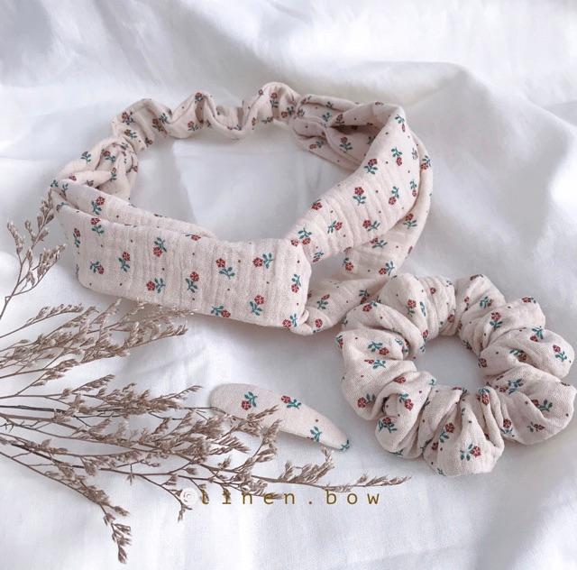 Băng đô scrunchies, kẹp mái hoạ tiết hoa bé