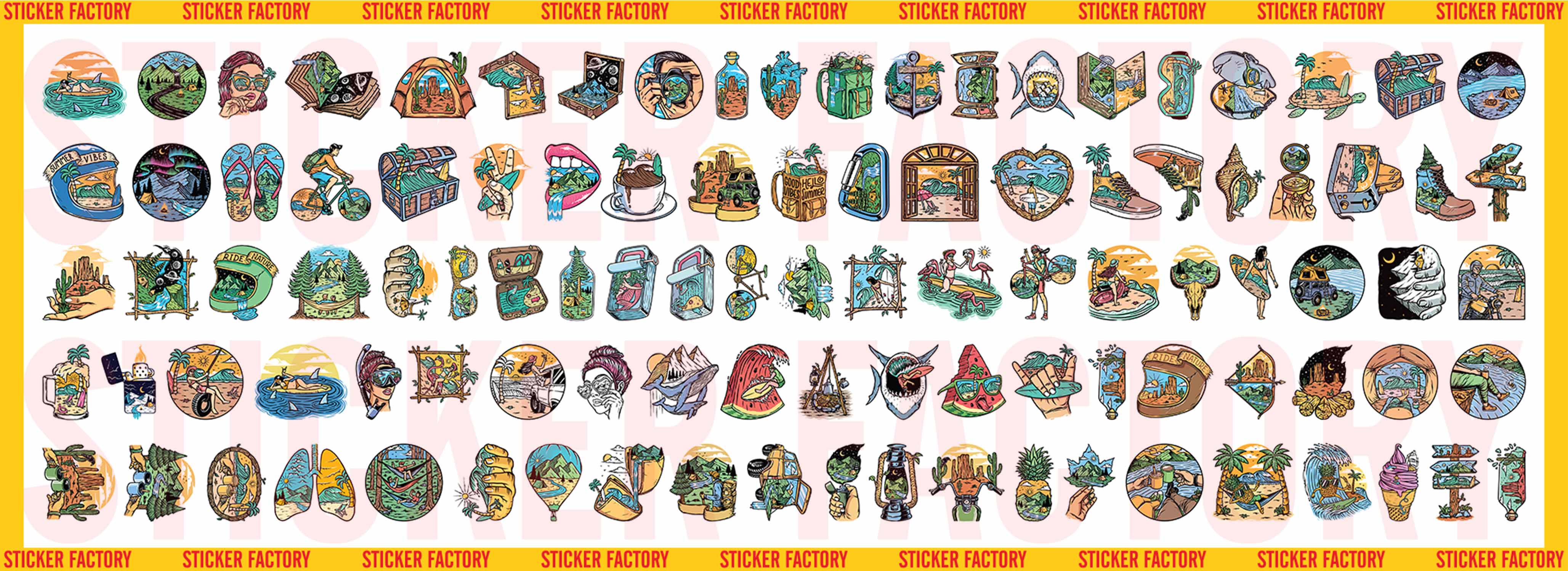 Outdoor Travel - Set 100 sticker decal hình dán dễ thương - STICKER FACTORY