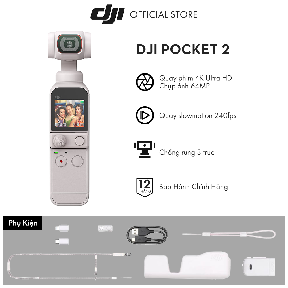 DJI Osmo Pocket 2 Sunset White Máy quay phim  Chống Rung 4K 60fps  Hàng chính hãng