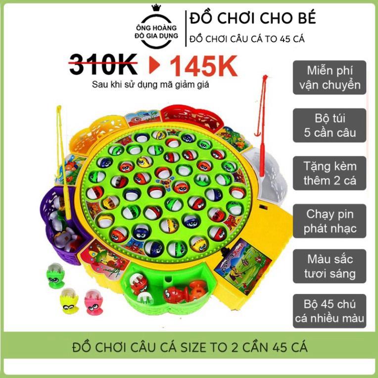 Đồ Chơi Câu Cá, Bộ Đồ Chơi Câu Cá Cho Bé Size Lớn 4 Cần Câu - 45 Con Cá Phát Nhạc, Chất Liệu Nhựa ABS An Toàn Tuyệt Đối