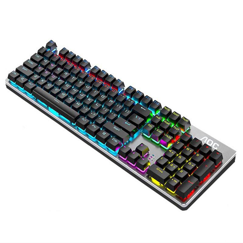 Phong cách mới nhất AOC GK410 chơi game màu xanh lá cây trục thực Bàn phím cơ đa chế độ trò chơi phát sáng bảng điều khiển kim loại kinh doanh