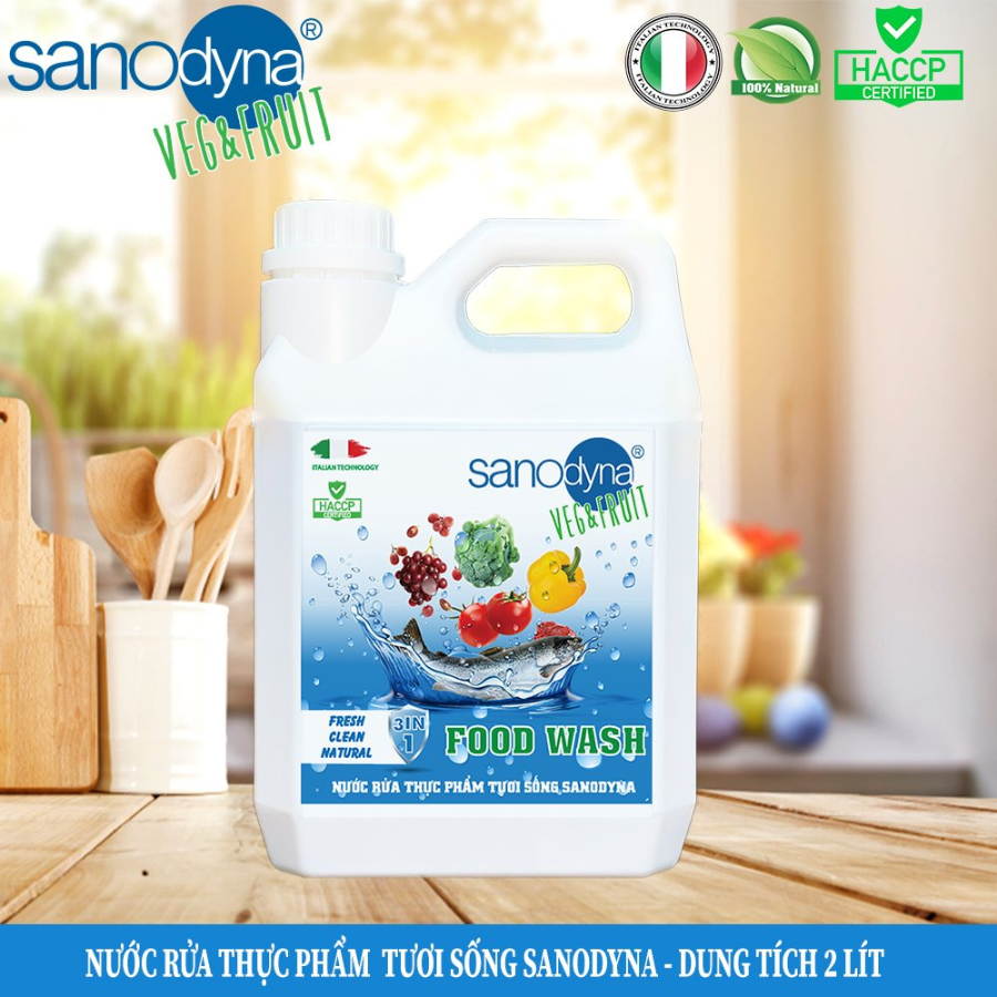Nước rửa thực phẩm tươi sống Sanodyna Food Wash - 100% Tự Nhiên - thương hiệu từ ITALIA – Dung tích 2L