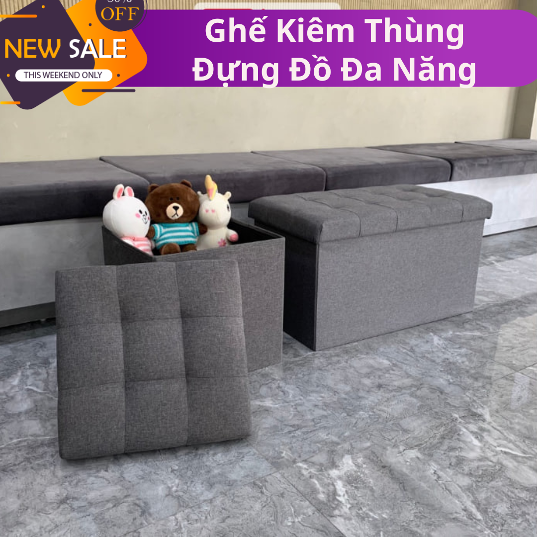 Ghế đựng đồ đa năng, Hộp đựng đồ kiêm ghế sofa mini, Thùng đựng đồ kiêm ghế ngồi khung gỗ bọc vải chắc chắn, tiện lợi