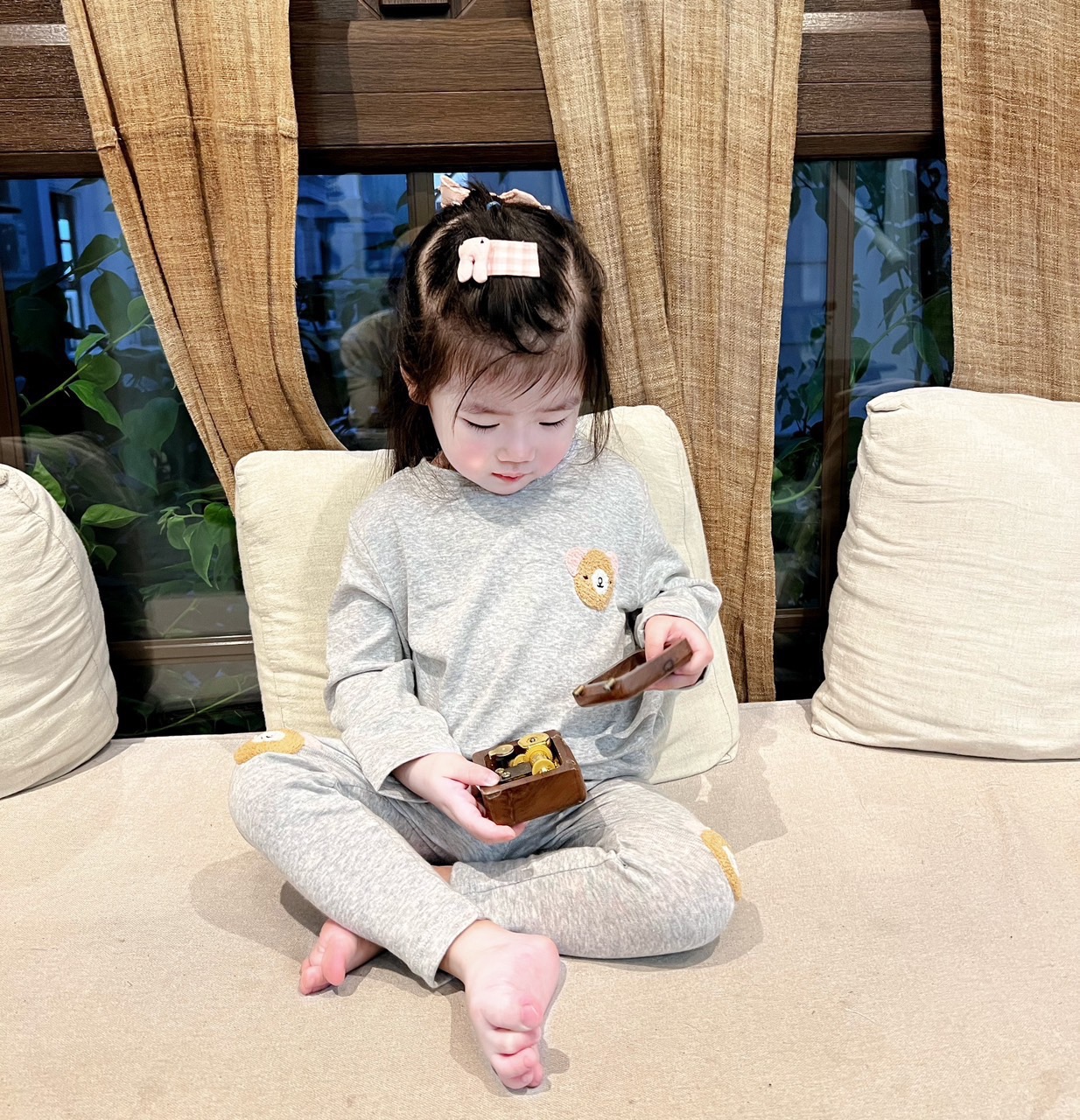 Set 2 bộ cotton dài tay trẻ em hoạ tiết gấu 10-25kg