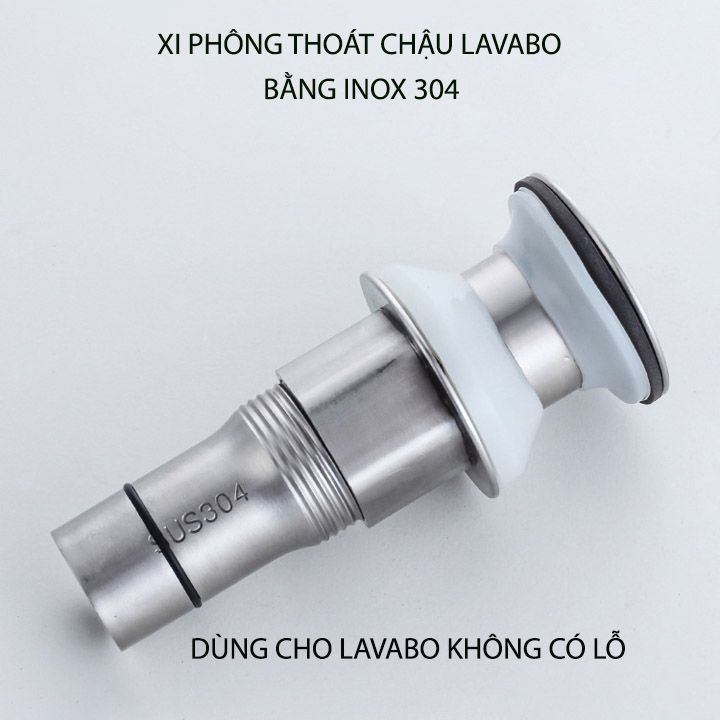 Xi phông chậu rửa mặt Lavabo inox 304 không gỉ, loại dùng cho chậu không lỗ thoát tràn