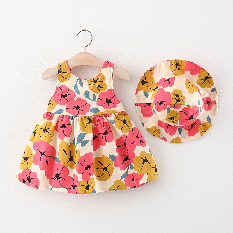 Set đầm bé gái + mũ rộng vành xinh xắn, váy đi biển mùa hè cho bé từ 8-16kg Easy Baby