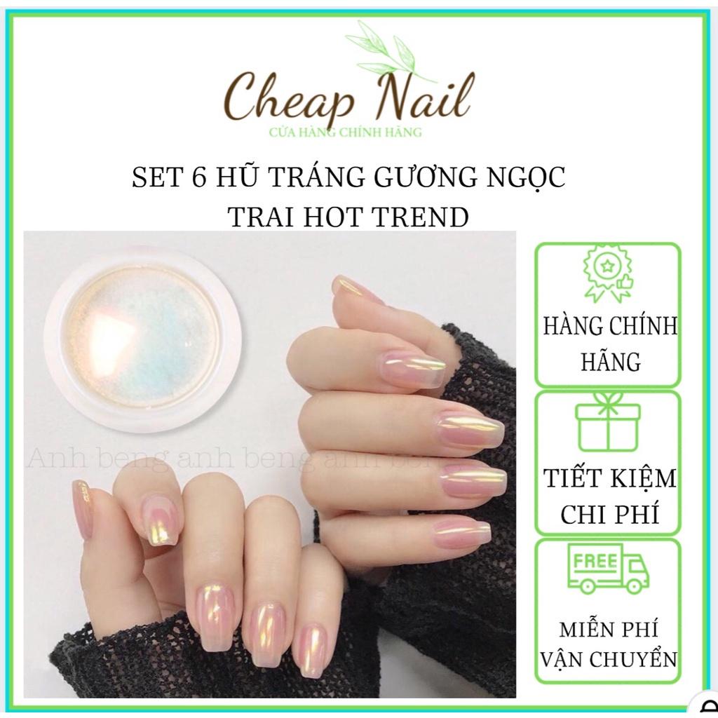 Set 6 hũ bột tráng gương ngọc trai , bột tráng gương ánh ngọc trai trang trí móng- beeshi shop nail